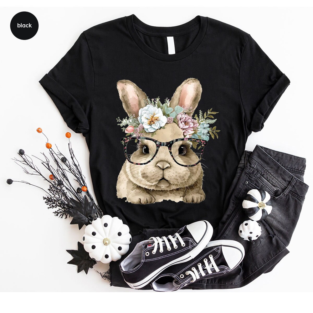 Cute Rabbit Shirt, Gift for Kids, Bunny Graphic Tees, Spring Vneck Shirt, Kids Easter Shirts, Floral Toddler T-Shirt, Youth Clothes - 2.jpg