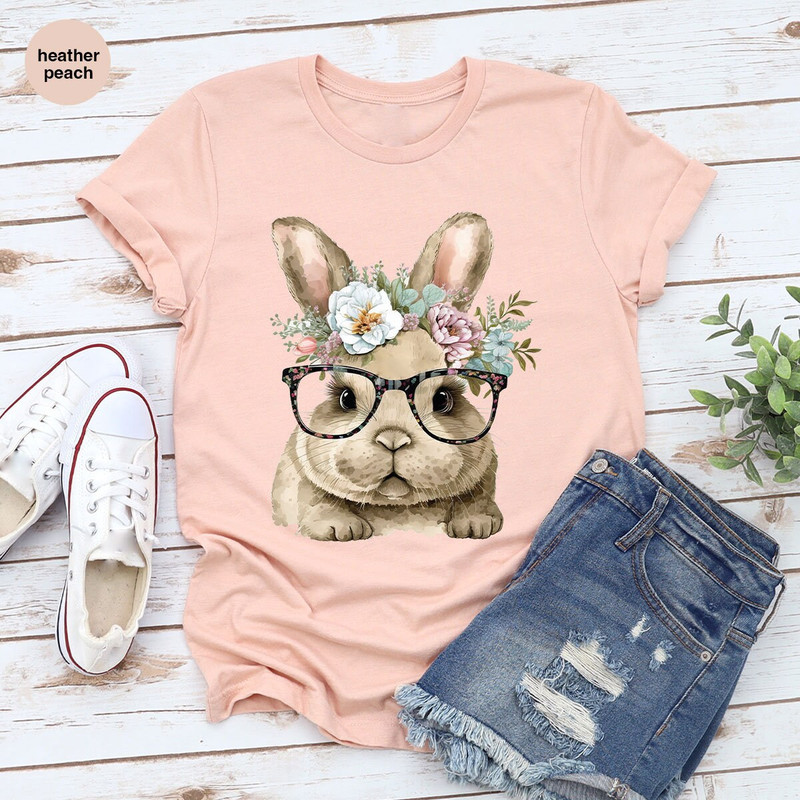 Cute Rabbit Shirt, Gift for Kids, Bunny Graphic Tees, Spring Vneck Shirt, Kids Easter Shirts, Floral Toddler T-Shirt, Youth Clothes - 4.jpg