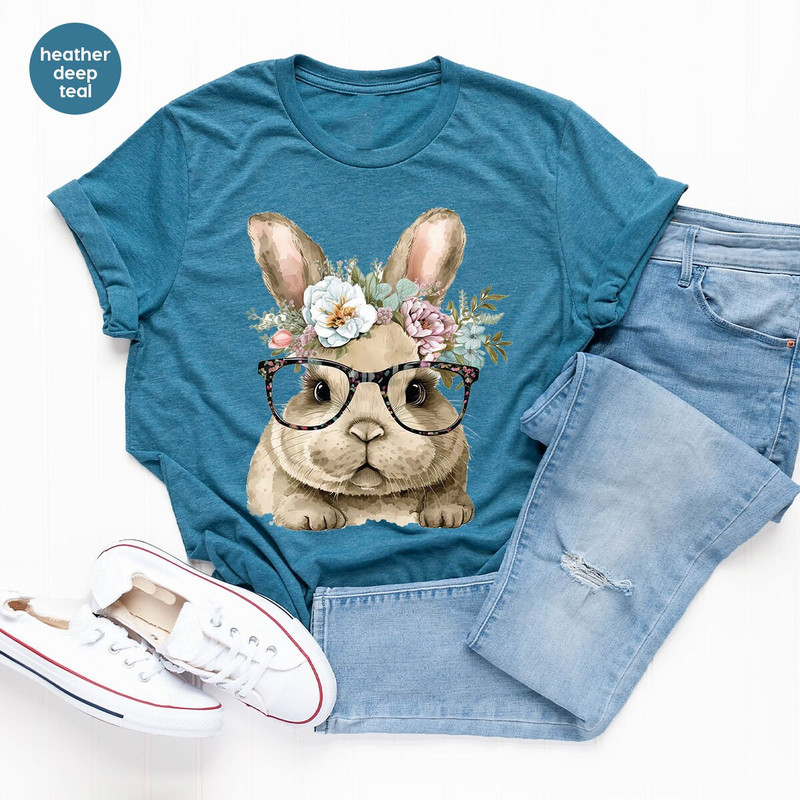 Cute Rabbit Shirt, Gift for Kids, Bunny Graphic Tees, Spring Vneck Shirt, Kids Easter Shirts, Floral Toddler T-Shirt, Youth Clothes - 5.jpg