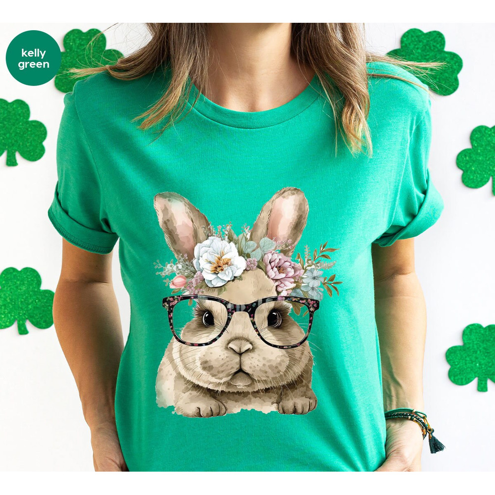 Cute Rabbit Shirt, Gift for Kids, Bunny Graphic Tees, Spring Vneck Shirt, Kids Easter Shirts, Floral Toddler T-Shirt, Youth Clothes - 6.jpg