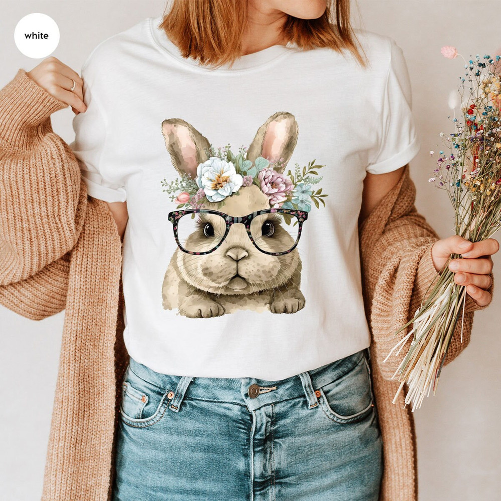 Cute Rabbit Shirt, Gift for Kids, Bunny Graphic Tees, Spring Vneck Shirt, Kids Easter Shirts, Floral Toddler T-Shirt, Youth Clothes - 7.jpg