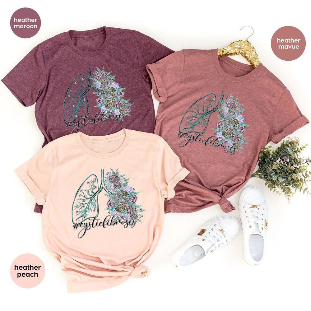 Cystic Fibrosis Awareness Month, Cystic Fibrosis Survivor Gifts, Gift for Her, Support Shirts for Women, Floral Lung Graphic Tees - 1.jpg