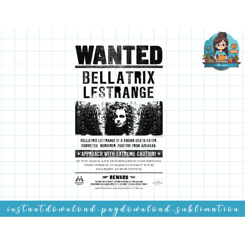 Harry Potter Bellatrix Lestrange Wanted Poster png, sublimate, digital download.jpg