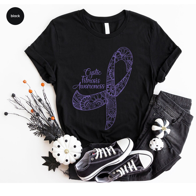 Cystic Fibrosis Ribbon Shirt, Awareness T-Shirt, Cystic Fibrosis Survivor Gift, Floral Cystic Fibrosis Shirt, Cystic Fibrosis Gifts - 3.jpg