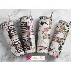 realtor 20 oz skinny tumbler sublimation leopard boho real estate wrap design for straight tumbler, png file, digital, r