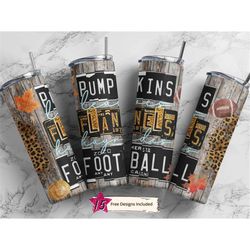 halloween 20 oz skinny tumbler pumpkins flannels football sublimation design png, digital, autumn design, fall tumbler,