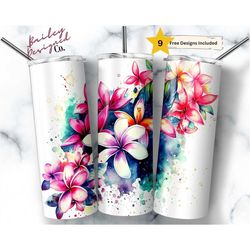 tropical plumerias 20 oz skinny tumbler sublimation design digital download png instant digital only, spring flower plum