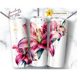 stargazer lily 20 oz skinny tumbler sublimation design digital download png instant digital only, spring flower lilies t
