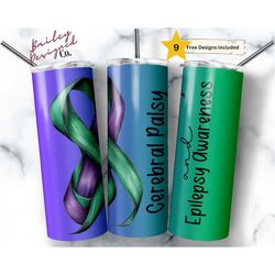 cerebral palsy and epilepsy awareness 20 oz skinny tumbler sublimation design digital download png instant digital only,