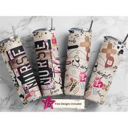 nurse 20 oz skinny tumbler sublimation leopard boho nurse wrap design for straight tumbler, png file, digital, rustic co