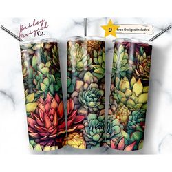 seamless succulents 20 oz skinny tumbler sublimation design digital download png instant digital only, spring cactus tum