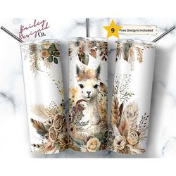 boho floral llama 20 oz skinny tumbler sublimation design digital download png instant digital only, cute llama tumbler