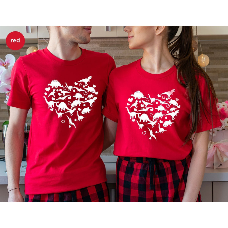 Dinosaur Heart Valentines Day Shirt, Valentine Gifts, Valentines Day Crewneck Sweatshirt, Valentine Heart, Matching Couple, Gift for Her - 1.jpg