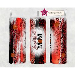 20oz skinny tumbler red and black basketball leopard designs template straight png file download basketball mom sport tu