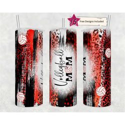 20oz skinny tumbler black red volleyball leopard designs template straight png file download volleyball mom sport tumble