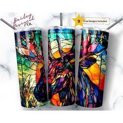 stained glass moose 20 oz skinny tumbler sublimation design digital download png instant digital only, nature tumbler pn