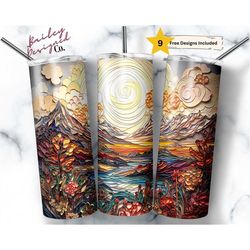 embroidered mountains 20 oz skinny tumbler sublimation design digital download png instant digital only, embroidery moun