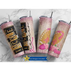 tackle cancer 20 oz skinny tumbler sublimation breast cancer awareness pink ribbon tumbler straight design digital downl