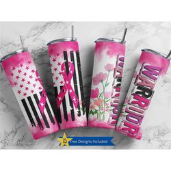20 oz skinny tumbler sublimation breast cancer awareness pink ribbon warrior tumbler straight design digital download pn