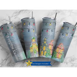 snowy nights and christmas lights 20 oz skinny tumbler, christmas straight template, digital download, sublimation graph