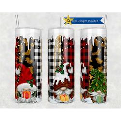 buffalo plaid 20 oz skinny tumbler, christmas gnomes straight template, digital download, sublimation graphics