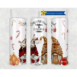 gingerbread wishes and cocoa kisses 20 oz skinny tumbler, christmas gnome straight template, digital download, sublimati