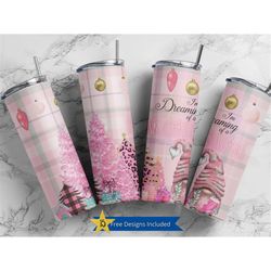 i'm dreaming of a pink christmas 20 oz skinny tumbler, christmas gnome tumbler straight template, digital download, subl