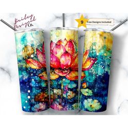 alcohol ink lotus flower 20 oz skinny tumbler sublimation design digital download png instant digital only, abstract ink