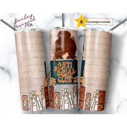 anti social book club 20 oz skinny tumbler sublimation design digital download png instant digital only, book lover tumb