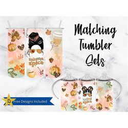 halloween 20 oz skinny tumbler mama spice and mini pumpkin spice sublimation design png, digital, autumn design, fall tu