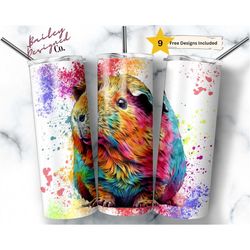 neon guinea pig 20 oz skinny tumbler sublimation design digital download png instant digital only, cute guinea pig tumbl