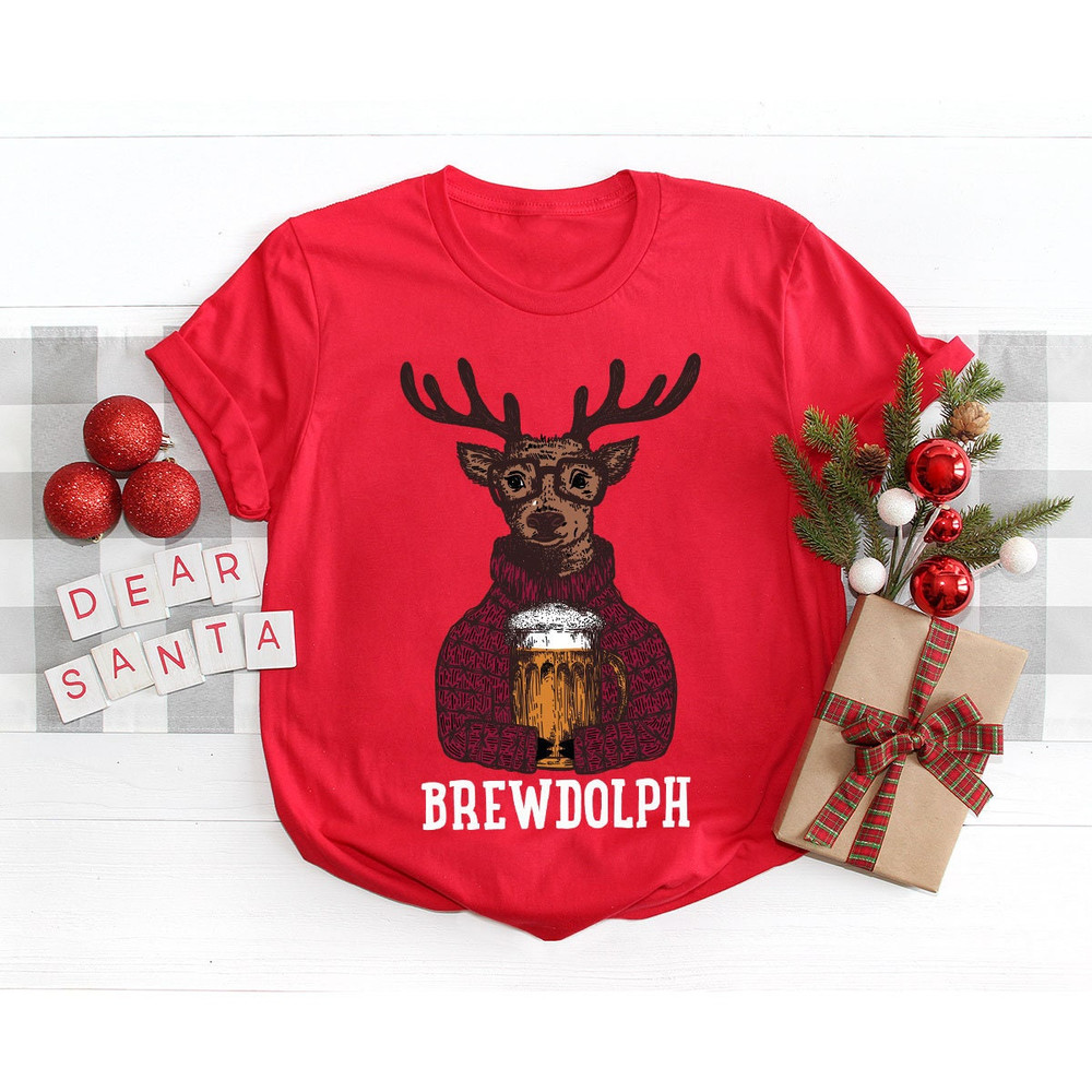 Drinking Brewdolph Christmas Party Tshirts for Family, Christmas Brewdolph Reindeer Unisex Shirts for Xmas Gifts, Winter Holiday Deer Shirt - 3.jpg