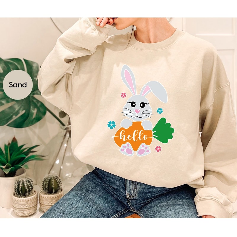Easter Bunny Crewneck Sweatshirt, Cute Easter Girls TShirt, Christian Apparel, Easter Graphic Tees, Gifts for Her, Happy Easter Girls Tees - 7.jpg