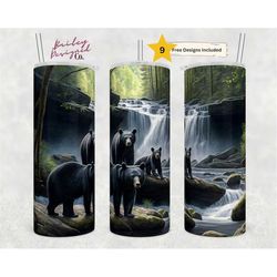 black bears 20 oz skinny tumbler sublimation design digital download png instant digital only, waterfalls smoky mountain