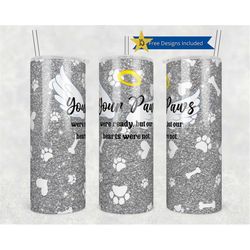 pet memorial 20oz skinny straight tumbler sublimation, dog paws tumbler template png, heart dog paw wings, download tumb