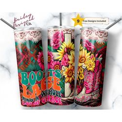 boots lace and a whole lotta grace 20 oz skinny tumbler sublimation design digital download png instant digital, country