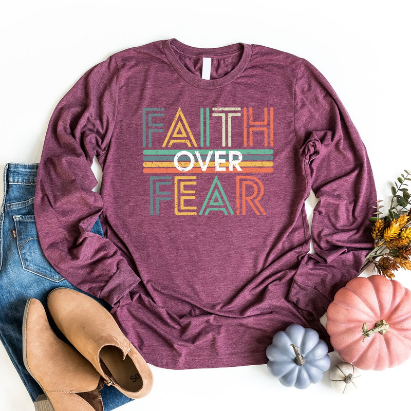 Faith Over Fear Sweatshirt, Vintage Christian T Shirts, Christian Gifts, Retro Religious Tees, Christian Clothing, Jesus Faith TShirt - 5.jpg