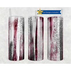 20oz skinny tumbler blank grey maroon leopard glitter sublimation design templates, sparkly, straight png digital downlo
