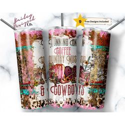 running on coffee country music cowboys 20 oz skinny tumbler sublimation design digital download png instant digital onl