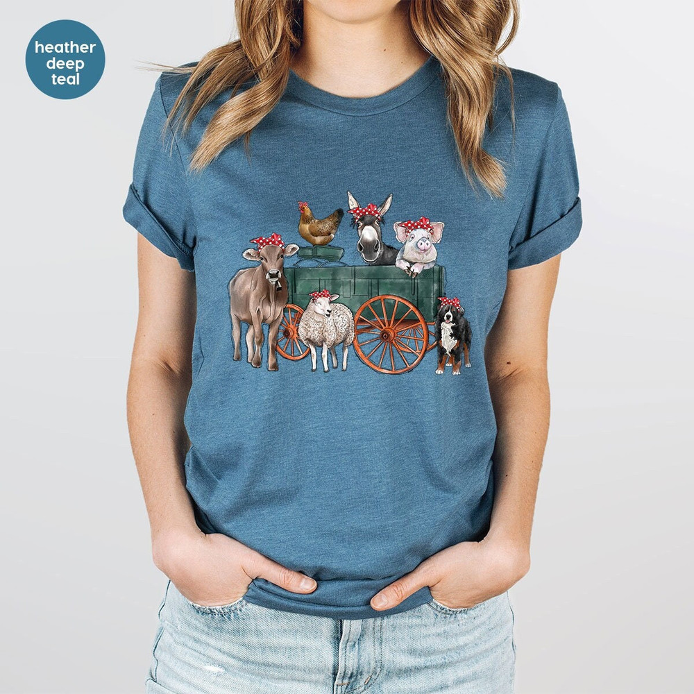 Farm Shirt, Cute Animal Graphic Tees, Farm Animal Shirt, Farm Gift, Farmer Vneck Shirt, Cow Shirt, Chicken TShirt, Farm Outfit, Gift for Her - 3.jpg