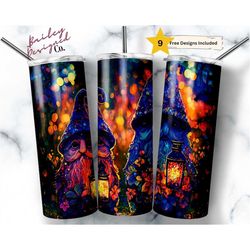 alcohol ink garden gnomes 20 oz skinny tumbler sublimation design digital download png instant digital only, gnome tumbl