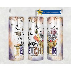 20 oz skinny tumbler spooky teacher life sublimation design png instant digital only - straight design halloween tumbler