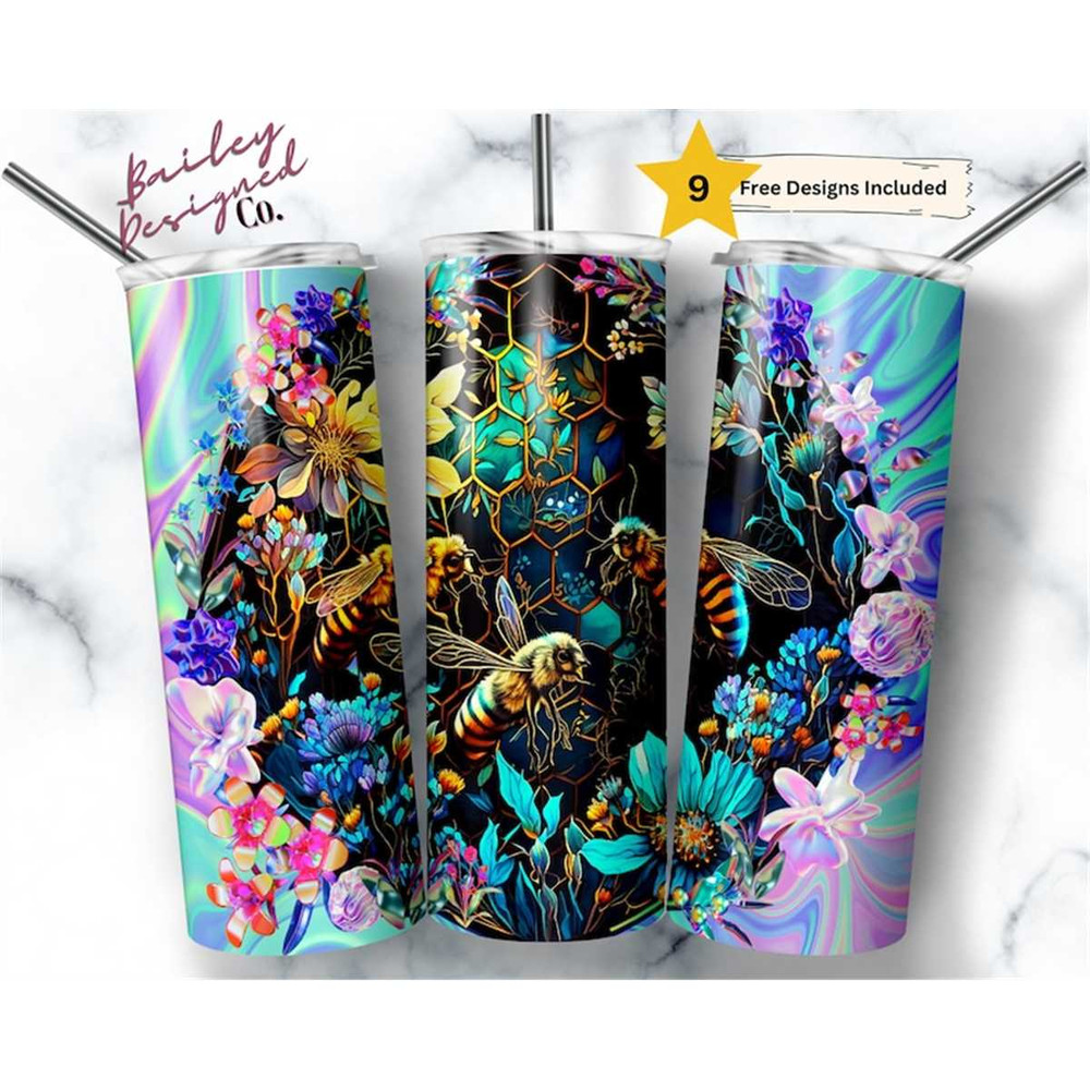 MR-146202322221-holographic-stained-glass-bees-20-oz-skinny-tumbler-image-1.jpg