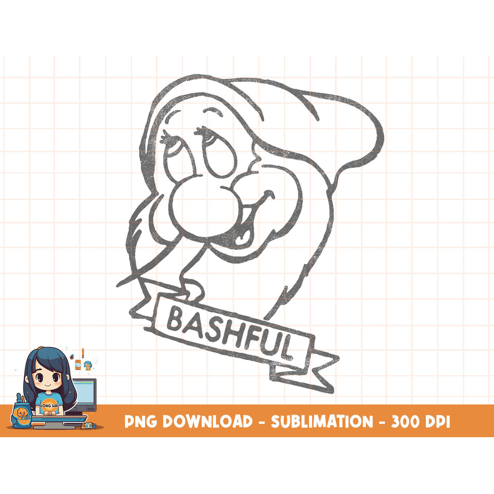 Disney Snow White Bashful Line Art Big Face png, sublimation, digital print.jpg