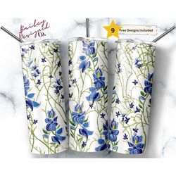 embroidered bluebonnet 20 oz skinny tumbler sublimation design digital download png instant digital only, embroidery tum
