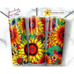 sunflower 20 oz skinny tumbler sublimation design digital download png instant digital only, spring flowers pattern tumb