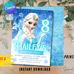 princess invitation party, frozen 2 editable invitation, canva personalized printable and instant download
