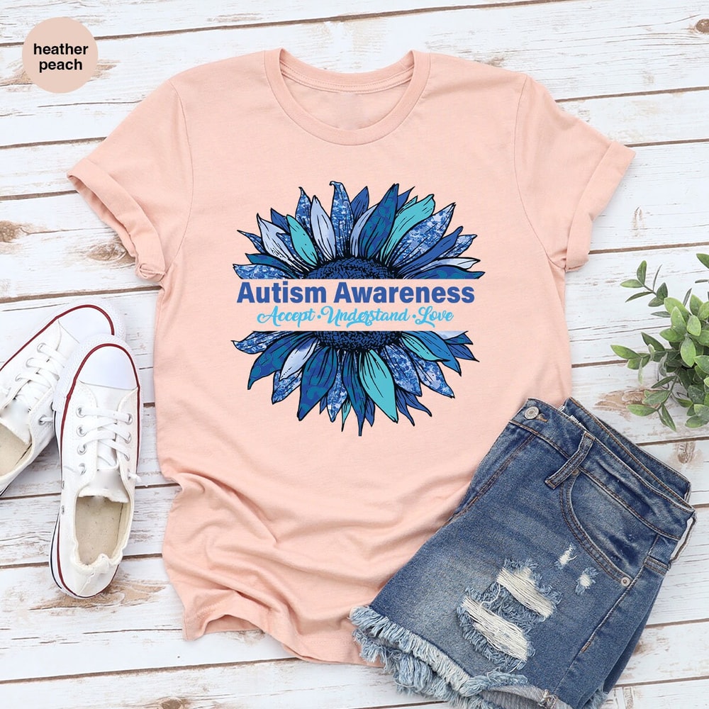 Floral Autism Awareness Shirt, Sunflower Graphic Tees, Autism Mom Gifts, Autism Support VNeck TShirt, Awareness Month Clothing, Gift for Her - 3.jpg