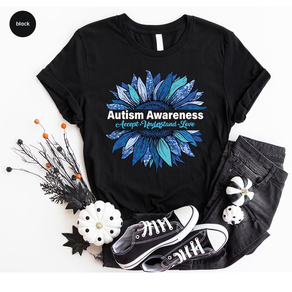Floral Autism Awareness Shirt, Sunflower Graphic Tees, Autism Mom Gifts, Autism Support VNeck TShirt, Awareness Month Clothing, Gift for Her - 7.jpg