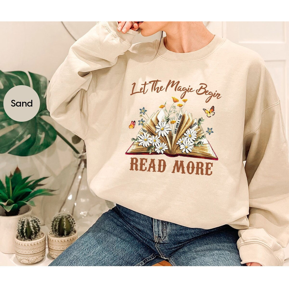Floral Books Sweatshirt, Flowers Hoodies, Magic Books Long Sleeve Shirt, Reading Book Hoodie, Gifts for Librarian, Cute Bookworm Sweatshirts - 1.jpg